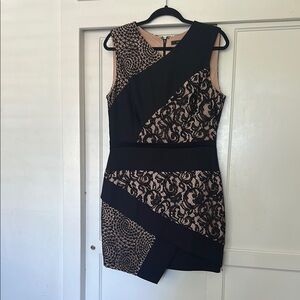 BCBGMaxAzria Black and Cream Asymmetrical cocktail Dress